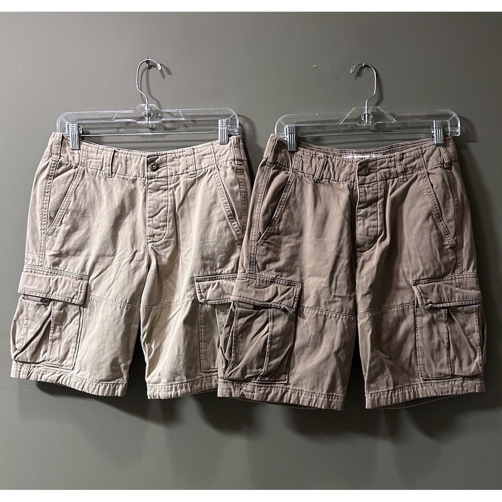Abercrombie & Fitch 9" Twill Cargo Shorts (2) Men Size 28 Beige Heavyweight Y2K